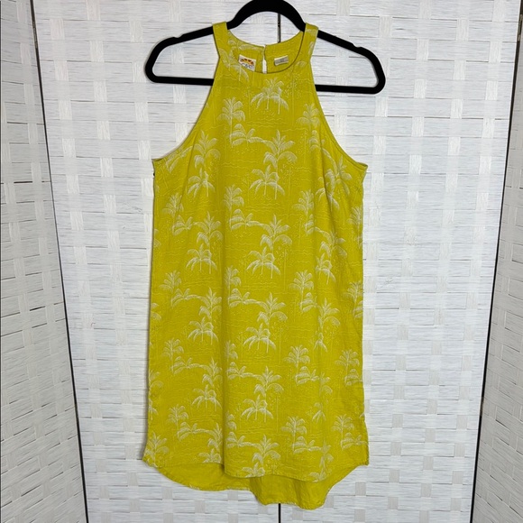 C&C California Dresses & Skirts - C&C California Yellow Palm Tree Halter Style Linen Dress Size Small